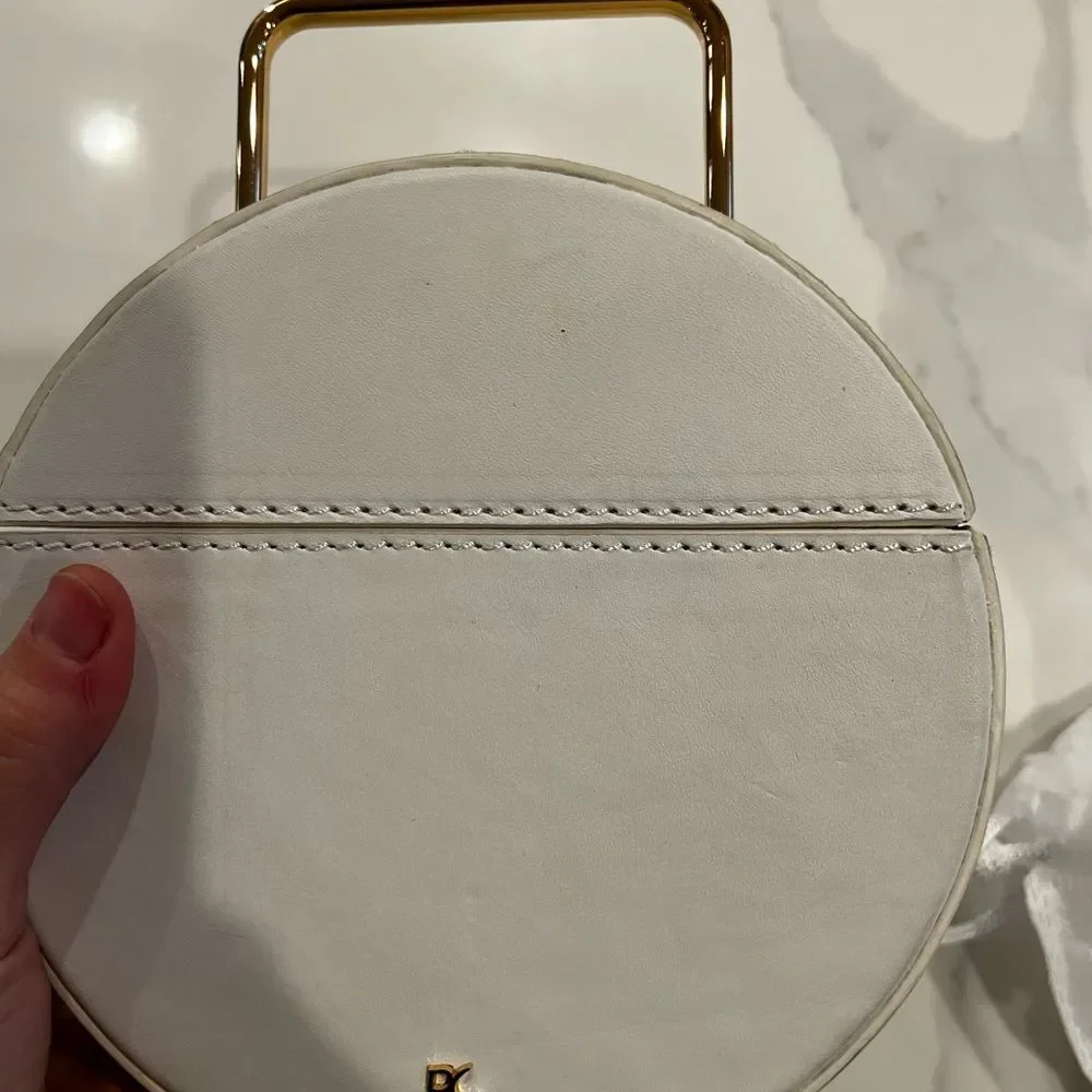 Rachel Comey Rider Circle Bag Ivory White Leather Round Brass Top Handle Rare - Picture 7 of 15
